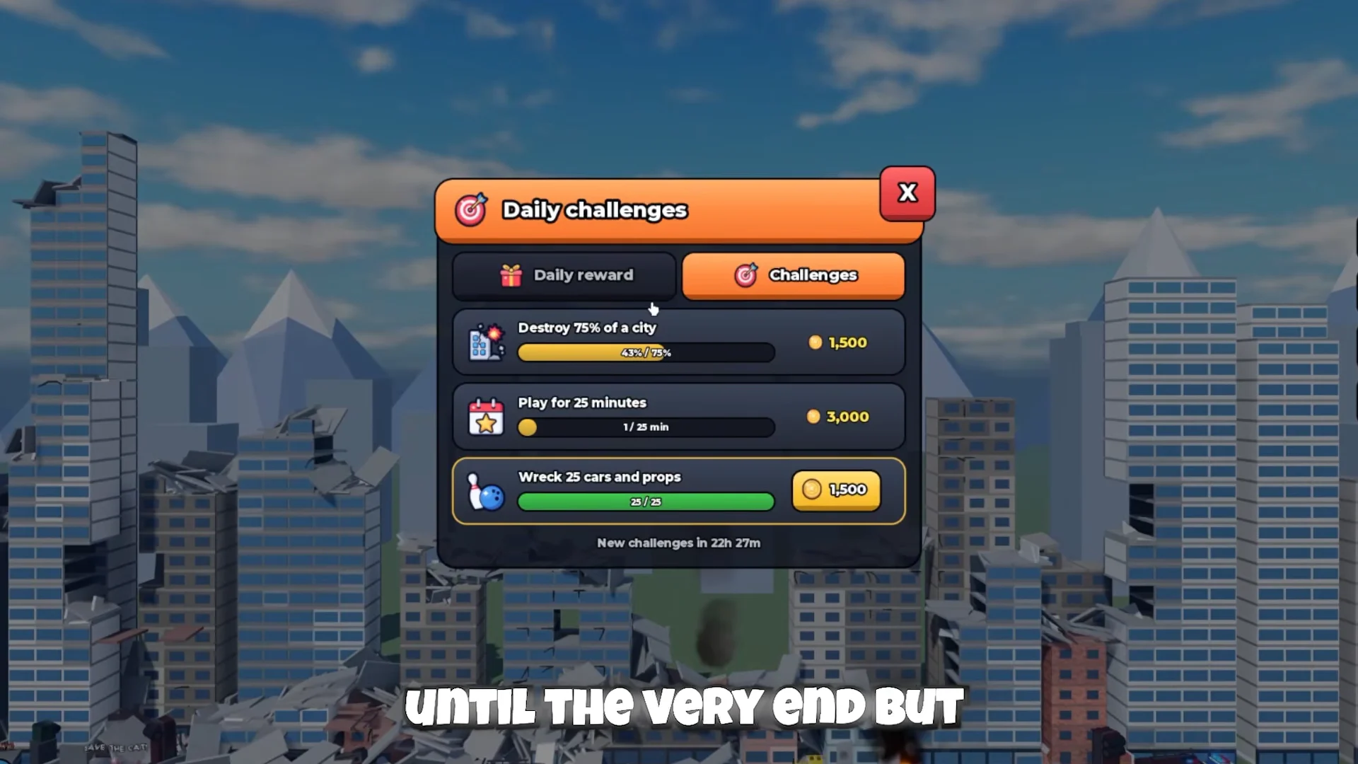 The daily challenges panel with three tasks and a claim button